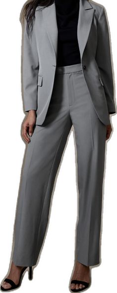 Modern Suits With Notch Lapel For Career, Elegant Fitted Pantsuit With Button Cuffs, Elegant Stretch Solid Color Blazer, Classic Suits With Concealed Placket For Career, Modern Solid Color Suits For Business Casual, Modern Solid Color Business Casual Suits, Fitted Solid Suits For Work, Workwear Suit With Button Cuffs And Suit Collar, Modern Single Breasted Suits For Career