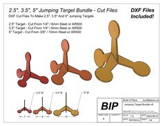 three different types of wooden toys are shown in this diagram, with the corresponding parts labeled