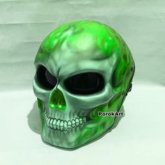 Skull Motorcycle Helmet, Predator Helmet, New Helmet, Green Fire, Custom Helmets, Halloween Event, Daily Activities, Motorcycle Helmets, Red Dots