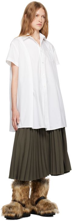 Polyester- and cotton-blend poplin shirt. · Paneled construction · Spread collar · Button closure · Patch pockets at chest · Vents at front and back hem Supplier color: Off White Fringed Belt, Chain Strap Bag, Fringe Skirt, Floral Shoes, White Paneling, Poncho Cape, Dress Home, Mens Scarves, Scarf Men