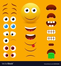 an assortment of eyes and mouth shapes for the emotication or cartoon character design