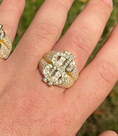 Luxury Yellow Gold Rings With Bling, Luxury Bling Ring Jewelry, Luxury Glamorous Ring, Yellow Gold Bling Promise Ring, Luxury Gold Rings With Bling, Luxury White Rings With Bling, Luxury Sterling Silver Rings With Bling, Heirloom Gold Jewelry With Pave Setting, Silver Pinky Ring