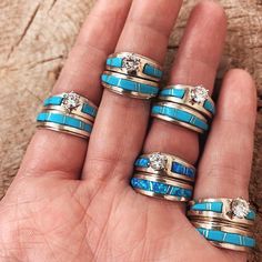 *Zuni Turquoise Wedding Stacker Rings Western Promise Rings, Turquoise Tuesday, Real Turquoise Jewelry, Turquoise Wedding Rings, Turquoise Wedding Band, Handmade Turquoise Jewelry, Turquoise Ring Engagement, Jewlery Rings, Rings Turquoise