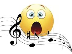 an emoticive smiley face with musical notes around it's eyes and mouth