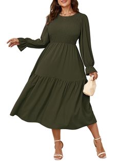 PRICES MAY VARY. Material: The plus size dress is crafted from super soft fabric that feels gentle and breathable against your skin, stretchy ruched smocking design, perfect for spring fall and winter Feature: Plus size maxi dress, long seeve dress, crewneck dress, puff sleeve dress, fall dress, boho maxi dress for women, plus size formal dress, plus size curvy dress, long dress, party dress, a line dress, plus size wedding guest dess, plus size cocktail dress Chic Design: The stretch smocked bust for a comfortable fit on any body type, the puff sleeve design adds a touch of elegance to the plus size long sleeve dress Match: This puff long sleeve maxi dress is perfect to wear with your high heels, sandals, arrings, necklaces etc, it is designed to make you feel elegant, beautiful and confi Curvy Dress Wedding Guest, Green Plus Size Dress, A Line Dress Plus Size, Plus Size Long Sleeve Dress, Dress Plus Size Wedding Guest, Green Plus Size Dresses, Formal Dress Plus Size, Boho Wedding Party, Plus Size Cocktail Dress