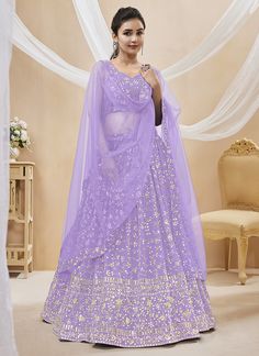 Lavender Sequence Embroidery Wedding Lehenga Choli Anarkali Lehenga Gowns, Light Purple Color, Wedding Lehenga Choli, Sequence Embroidery, Anarkali Lehenga, Embroidery Wedding, Dress Pant Suit, Lehenga Skirt