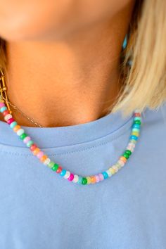 Add a pop of color to your outfit with our Rainbow Necklace Luxe - Confetti Gemstone! This on trend necklace stack features vibrant gemstones, so unique, making it a best seller with five stars. Stand out and be the envy of others with this playful and stylish piece. Product Details: 16" lobster claw 2" extender Trendy Green Jewelry With Faceted Beads, Trendy Rainbow Jewelry As Gift, Trendy Charm Necklaces With Colorful Beads, Playful Multicolor Jewelry For Everyday Wear, Fun Adjustable Beaded Chain Jewelry, Adjustable Fun Beaded Chain Jewelry, Playful Colorful Jewelry For Jewelry Making, Everyday Multicolor Beaded Necklaces, Fun Multicolor Everyday Jewelry