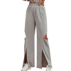 F00207906-102 Sporty High-waisted Sweatpants For Spring, Stretch Wide Leg Jogging Pants, Gray Wide Leg Sportswear Pants, Fall Sports Trousers, Stretch Sportswear Pants For Leisure, Leisure Sportswear Stretch Pants, Sporty Stretch Pants With Zipper Closure, Sporty High-waist Pants For Leisure, Spring Sports Straight Pants