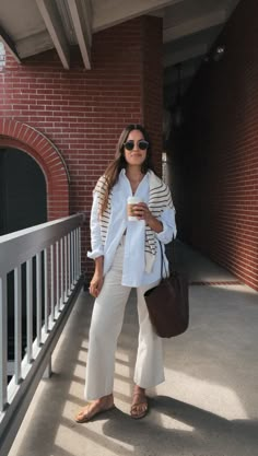 Cute Casual Outfits For Traveling, Cool Casual Mom Outfits, Mexico City Outfit Ideas Fall, Womens European Fashion Summer, Work Travel Outfits Women, Button Up And Sweater Outfit, Jcrew Outfit Ideas, Spring Summer 2024 Outfits, Spring Thrift Outfits