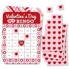 valentine's day game with hearts on it and four pieces of pink stickers