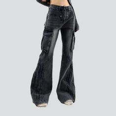 Elevate your fashion game with our mid-waist fashion jeans for women from the 2023 Autumn-Winter Collection. These jeans are the epitome of style and sophistication, with a touch of vintage charm that is sure to turn heads.Distinctive Features: Fashion Forward: These jeans are textured to keep you ahead of the fashion curve. Bootcut Magic: The bootcut design of these jeans is both flattering and trendy, making them a must-have for every fashionista. Gorgeous Grey: The grey color of these jeans adds an element of understated elegance to any outfit. Vintage Vibes: The sanded and whiskered effect on these jeans gives them a vintage feel, making them a unique addition to your wardrobe. Floor-Length Flair: These jeans are floor-length, making them perfect for any occasion. Mid-Waist Magnificenc Outfit Vintage, Jean Crafts, Fashion Jeans, 2023 Autumn, Flowy Blouse, Jeans For Women, The Grey, Understated Elegance, Vintage Pattern