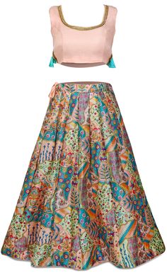 • Skirt waist has a drawstring • Blouse has an open back with a tie string • Blouse has padded inserts The perfect lehenga to wander around freely at any event! This stunning custom piece has a midi length skirt paired with a gorgeous light pink crop top and purple/gray dupatta (shawl). The lehenga skirt has intricate floral designs and patterns filled with beautiful colors and gold embroidery. The blouse has gold and silver embroidered beading border with a unique open back decorated with blue Pink Bohemian Floor-length Choli, Pink Bohemian Floor-length Lehenga, Pink Floor-length Bohemian Choli, Bohemian Pink Floor-length Lehenga, Pink Bohemian Lehenga With Sheer Dupatta, Bohemian Style Pink Floor-length Lehenga, Bohemian Pink Lehenga With Sheer Dupatta, Floor-length Pink Bohemian Choli, Summer Wedding Choli With Long Skirt