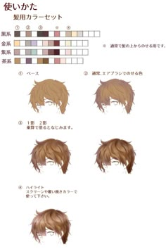 an anime character's hair color chart with different hairs styles and colors on it