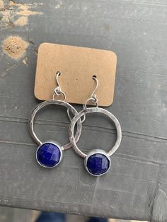 Lapis Lazuli hoop earrings set in sterling silver with ear | Etsy Nickel-free Blue Small Hoop Jewelry, Blue Small Hoop Nickel-free Earrings, Blue Nickel-free Small Hoop Earrings, Blue Small Hoop Earrings With Matching Set, Hammered Sterling Silver Jewelry, Nickel-free Blue Circular Jewelry, Blue Metal Jewelry, Blue Wire Wrapped Round Hoop Earrings, Blue Small Hoop Earrings Wire Wrapped