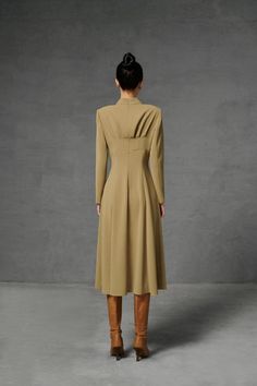 Tullia A-line Turtle Neck Twill Dress | MEAN BLVD Queen Dresses, Twill Dress, Mean Blvd, Turtle Neck Dress, Designer Collection, S Models, Dress Materials, Latest Fashion Trends, Sleeve Styles