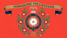 the yorkshire volunteer's emblem is shown on an orange background with red flowers and blue ribbon