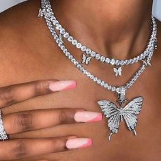 Butterfly Tennis Necklace Set Gold / Silver Color Plated Length: 18 Inches Bling Necklace, Crystal Choker Necklace, Butterfly Pendant Necklace, Crystal Choker, Chain Choker Necklace, Girly Jewelry, Butterfly Necklace, Butterfly Pendant, Rhinestone Necklace