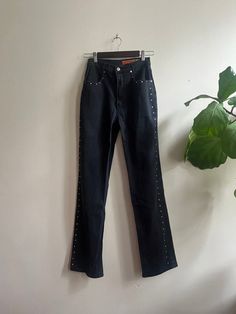 🏷️ 7 (W: 12in, H:18in, Ins: 32in, L: 42) | rare 90s western Lawman black rhinestone jeans. Cotton and spandex blend, so jeans have some stretch. No flaws *All measurements taken flat Fitted Denim Flare Jeans With Rhinestones, Fitted Mid-rise Jeans With Rhinestones, Fitted Bottoms With Rivets For Night Out, Punk Style Fitted Mid-rise Jeans, Fitted Straight Leg Jeans With Rhinestones, Fitted Straight Leg Rhinestone Jeans, Fitted High-rise Jeans With Rhinestones, Fitted High Rise Rhinestone Jeans, Fitted High Rise Jeans With Rhinestones