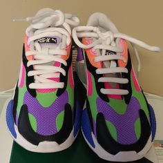 Colorful Rs-X Puzzle Casual Purple Sneakers With Puma Logo, Casual Purple Puma Sneakers, Purple Low-top Puma Sneakers, Purple Low-top Sneakers With Puma Logo, Purple Puma Sneakers With Round Toe, Casual Purple Sneakers For Jogging, Multicolor Puma Sneakers For Jogging, Shoes Puma, Puma Sneakers