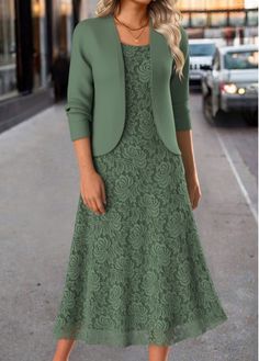 Color:Sage Green;Size:S;Size:M;Size:L;Size:XL;Size:XXL;Package Contents:1 X Dress;Occasion:Other;Style:Casual; Sage Green Long Sleeve Dress, Clothes For Women Over 60, Dress And Cardigan, Green Long Sleeve Dress, Dresses Two Piece, Green Two Piece, Women Fashion Dress, Sleeve Placket, Round Neck Dress