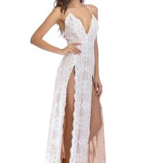 Sexy Sequin summer maxi Dress women vintage – Cloth Arlo White Split Dress For Spring, Lace Maxi Dress For Vacation, Summer Lace Evening Dress, Fitted Split Summer Dress, White Split Maxi Dress For Spring, Bohemian Fitted Dress With Split, Fitted Bohemian Dress With Split, White Backless Summer Evening Dress, White Backless Evening Dress For Summer