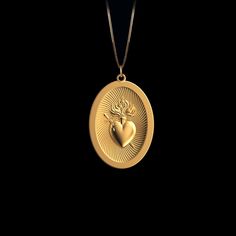 Elevate your faith with our gold Sacred Heart Pendant. This solid gold necklace showcases exquisite craftsmanship, symbolizing love and devotion in the Catholic tradition. The 14 karat gold Sacred Heart pendant is more than just jewelry; it's a fine representation of faith and spirituality, also available in 18k yellow gold. PENDANT INFORMATIONThis pendant is made of real, solid gold.• Made in USA• Material: 14k or 18k solid gold• Finish: polished• Height: 1.25" (32 mm) x Width: 0.84" (21 mm)• P Sacred Heart Pendant, Symbolic Engraved Jewelry For Valentine's Day, Valentine's Day Symbolic Engraved Jewelry, Yellow Gold Oval Jewelry With Heart Charm, Symbolic Heart Shaped White Gold Jewelry, Symbolic Yellow Gold Heart Jewelry, Symbolic Gold Jewelry For Valentine's Day, Hallmarked Medallion Jewelry For Valentine's Day, Symbolic Gold Jewelry With Heart Charm