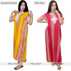 Holiday Long Maxi Dress, Pink Beach Dress For Eid, Yellow V-neck Dress For Eid, Spring Festive Yellow Kaftan, Spring Holiday Kaftan, Multicolor Embroidered Long Maxi Dress, Festive Festival Maxi Dress, Festive Short Sleeve Kaftan, Bohemian Short Sleeve Eid Dresses