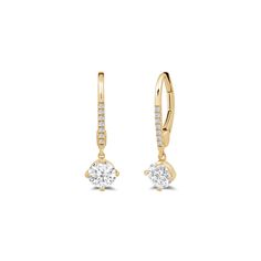 Don this pair and update your outfits with glitter hidden in your hair. These earrings are designed as leverback hoops that sit close to the earlobe. They are studded with round diamonds and dotted with a single diamond drop in a kite setting. Small Hoop Earrings With Prong Setting, Formal Small Hoop Huggie Earrings With Lever Back, Formal Huggie Earrings With Lever Back, Classic Dangle Earrings With Lever Back, Classic Small Hoop Single Diamond Earring, Classic Single Earring With Round Cut, Classic Dangle Lever Back Earrings, Classic Dangle Hoop Earrings With Prong Setting, Yellow Gold Dangle Earrings With Lever Back