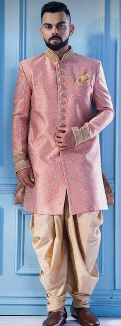 Details : Color -pink Any Color you may ask for...(all colours available ) Fabric Imported Fabric Work Details ; Banarasi Bottom Details cream -- Pajama Package Include : Top , Bottom,, All others accessories are for photography purpose only . Just the Top and bottom available . Color variation may be there slightly , due to computer resolution and camera . Bollywood Style Floor-length Sherwani For Eid, Sherwani Groom Wedding, Indo Western Sherwani, Sherwani Groom, Fabric Work, Wedding Party Wear, Ethnic Dress, Mens Wear, Indo Western