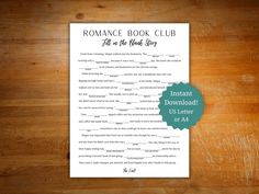 a romance book club sign up sheet on a wooden table with a green circle around it