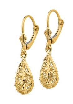 Add elegance to any look with these 3-dimensional filigree dangle earrings. Styled in 14K yellow gold, these earrings exhibit brilliant diamond-cut detailing in an intricate filigree pattern. Polished for shine, these eye-catching earrings are protected with easy to use lever back closures. | Belk & Co Women's 14K Yellow Gold Polished and Diamond-Cut Filigree Dangle Leverback Earrings Filigree Pattern, Leverback Earrings, Gold Polish, Brilliant Diamond, Diamond Cut, Diamond Cuts, Dangle Earrings, Easy To Use, Yellow Gold