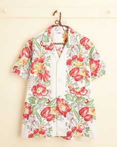 Cardinal Flower Short Sleeve Shirt – BODE Spring Collared Shirt With Hibiscus Print, Spring Hibiscus Print Collared Shirt, Multicolor Floral Print Tops With Camp Collar, Multicolor Floral Print Top With Camp Collar, Spring Floral Embroidered Short Sleeve Camp Shirt, Spring Floral Print Short Sleeve Camp Shirt, White Floral Print Camp Shirt For Spring, Summer Floral Embroidered Top With Spread Collar, Floral Print Short Sleeve Camp Shirt For Spring