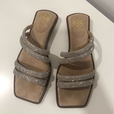 New Without Tags! Never Worn Size: 9m / 40 Green Espadrilles, Gladiator Wedge Sandals, Metallic High Heels, Gold Stilettos, Sparkly Sandals, Orange Sandals, Cutout Heels, Strappy Shoes, Braided Sandals