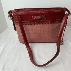 Vintage Brighton Y2K Bow Leather Strap Shoulder Handbag Purse  | eBay Tan Coated Canvas Shoulder Satchel, Rectangular Coated Canvas Hobo Bag, Tan Coated Canvas Bags With Adjustable Strap, Red Coated Canvas Satchel Shoulder Bag, Tan Handheld Shoulder Bag With Handles, Handheld Tan Shoulder Bag With Handles, Tan Handheld Bag For Travel, Tan Handheld Travel Bags, Handheld Tan Travel Bag