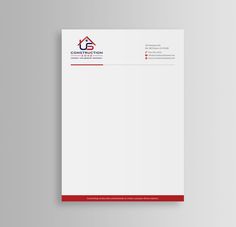 a letterhead for a construction company with red accents and a house logo on it