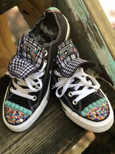 Womens black rhinestone Converse Vans High Top Sneaker, Black Rhinestone, Vans Sk8, Vans Authentic Sneaker, Vans Sneaker, High Top Sneakers