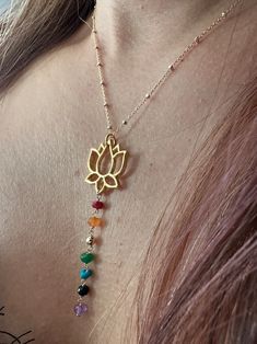 7 Chakras Stone Necklace, Chakra Healing Gemstone Necklace, Gold Lotus Flower Necklace, Rainbow Necklace, Boho Chakra Necklace, Gift for Her - Etsy