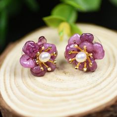 Natural Amethyst Sterling Silver Studs/ Earrings - Enumu Ear Pins, Gold Earrings Designs, Flower Plates, Fresh Water Pearl, Pearl Flower, Gold Jewellery Design, Retro Flowers, Sterling Silver Studs, Sterling Silver Earrings Studs