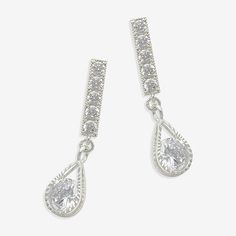 Bead Type: Cubic ZirconiaFeatures: HypoallergenicEarring Back: PostMetal Color: Silver ToneEarring Length: 36mmEarring Width: 8.4mmCare: Wipe CleanStone Type: 12 Cubic ZirconiaEarrings Type: Post EarringsEarrings Style: Drop EarringsMetal: BrassCountry of Origin: Imported Hypoallergenic Cubic Zirconia Party Earrings, Hypoallergenic Cubic Zirconia Earrings For Party, Classic Cubic Zirconia Teardrop Earrings For Party, Classic Crystal Earrings With Sparkling Stones, Classic Crystal Earrings For Pierced Ears, Classic Crystal Pierced Earrings, Pierced Teardrop Crystal Earrings In Cubic Zirconia, Classic Dangle Cubic Zirconia Earrings, Pierced Teardrop Cubic Zirconia Crystal Earrings