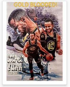 an advertisement for the golden state warriors featuring two basketball players, one holding a ball