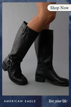 Vegan leather upper/Round toe/Pull-on style with adjustable tabs/Rubber outsole Classic Knee-high Calf Leather Moto Boots, Knee-high Leather Moto Boots With Leather Lining, Wide Calf Knee-high Moto Boots With Leather Lining, Rugged Ankle-high Leather Moto Boots, Ankle-high Leather Moto Boots With Steel Toe, Aerie Bras, White Jeans Men, Athletic Fit Jeans, Dream Jeans