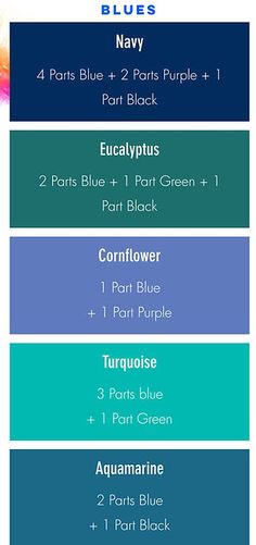 the color chart for blue and green is shown in this image, which includes four different shades