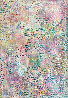 an abstract painting with lots of small dots on the bottom and sides, in pastel colors