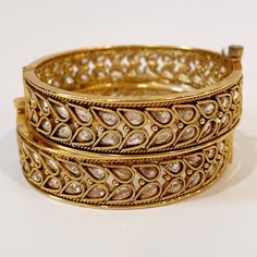 Gold plated Polki openable bangle pair/Statement Kada/Kundan Bangles/Bridal Bangle/Indian Wedding/Pakistani/Punjabi Bangles Bridal, Wedding Pakistani, Kundan Bangles, San Ramon, Bangles Indian, Bridal Bangles, Indian Wedding, Cuff Bracelets, Gold Plate