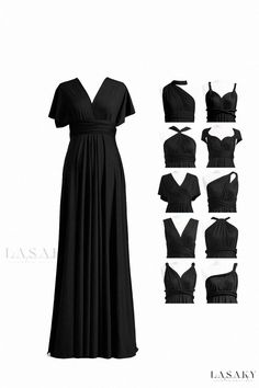 a black dress is shown with different angles