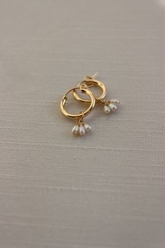 "Modern, minimal and fresh! These earrings feature a mini hoop that hugs the earlobe and a genuine tiny 2-3mm freshwater pearl cluster dangle. They are perfect for everyday wear! Lightweight and comfortable to wear. Wear them two ways - slide the dangle off to wear just the simple hoop earring. D E T A I L S Materials: 14K Gold Fill or Sterling Silver Closure: latch hook S I Z E S Measures appox. 1 1/4\" in length M A T E R I A L S With so many terms to describe gold jewelry, it can be confusing 14k Gold Filled Hoop Earrings With Pearl Charm, 14k Gold-filled Huggie Hoop Earrings With Pearl Charm, Everyday 14k Gold Hoop Earrings With Pearl Charm, Gold Pearl Drop Cartilage Earrings As Gift, 14k Gold Filled Pearl Drop Huggie Jewelry, 14k Gold-filled Pearl Drop Huggie Jewelry, 14k Gold Huggie Earrings With Pearl Charm, Dainty Teardrop Huggie Earrings, 14k Gold Pearl Charm Huggie Earrings