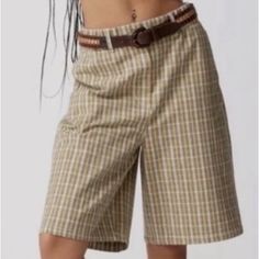 Urban Outfitters Nwot Plaid Jort Short Zippers W/Button Closure Plaid Shorts With A Tailored Look & Elastic Back Waistband For Easier Fit Msrp $79.50 Knee-length Summer Bottoms With Buttons, Trendy Knee-length Cotton Shorts, Summer Short Pants With Button Closure, Brown Summer Shorts With Belt Loops, Casual Wide Leg Shorts With Buttons, Trendy Knee-length Shorts With Belt Loops, Knee-length Cotton Bottoms For Day Out, Urban Outfitters Shorts With Built-in Shorts, Retro Wide Leg Spring Shorts