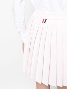 4-Bar pleated miniskirt from THOM BROWNE featuring signature 4-Bar stripe, fully pleated, high waist, above-knee length and blush pink/white. Thom Browne Cardigan, Pleated Miniskirt, Blush Rose, Gray Suit, Short Leggings, Knitwear Cardigan, Fashion Sale, Thom Browne, Flip Flop