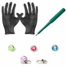 Piercing Kit Dermal Anchors and Tops Dermal Bases Puncher and Gloves 8 Pieces   Description Everything needed to achieve professional results is included • Miltex Sterilized and Disposable dermal punches with a Very Sharp Surgical Steel Blade • 2 Dermal Anchors - 316L Surgical Steel • 4 Dermal Tops with 4mm Gems (Red, Purple, Aqua, Green) • Pair of black latex gloves - Large   Shipping and Return We are a U.S. based seller and all of our products are shipped from the United States. You can retur Anchor Piercing, Black Latex Gloves, Dermal Anchor, Piercing Kit, Dermal Piercing, Latex Gloves, Beauty Tattoos, Anchors, Body Art Tattoos