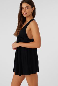 Cute and flowy cover-up dress to elevate your beach look. It features a solid color wash and deep v-neckline. O'Neill Women's woven cover-up dress Mini length Lightweight feel Solid color wash 100% Viscose | O'Neill Women's Saltwater Solids Sarah Tunic Swim Cover-Up in Black, Size XS, Viscose Solid V-neck Swim Dress For Vacation, V-neck Rayon Top For The Beach, Beachy V-neck Mini Dress For Poolside, Chic V-neck Beach Dress For Poolside, Solid V-neck Beach Cover-up Dress, Breezy V-neck Mini Dress For Vacation, Black V-neck Mini Dress For Vacation, Chic V-neck Beach Party Cover-up, Spring V-neck Swim Dress For Beach Cover-up